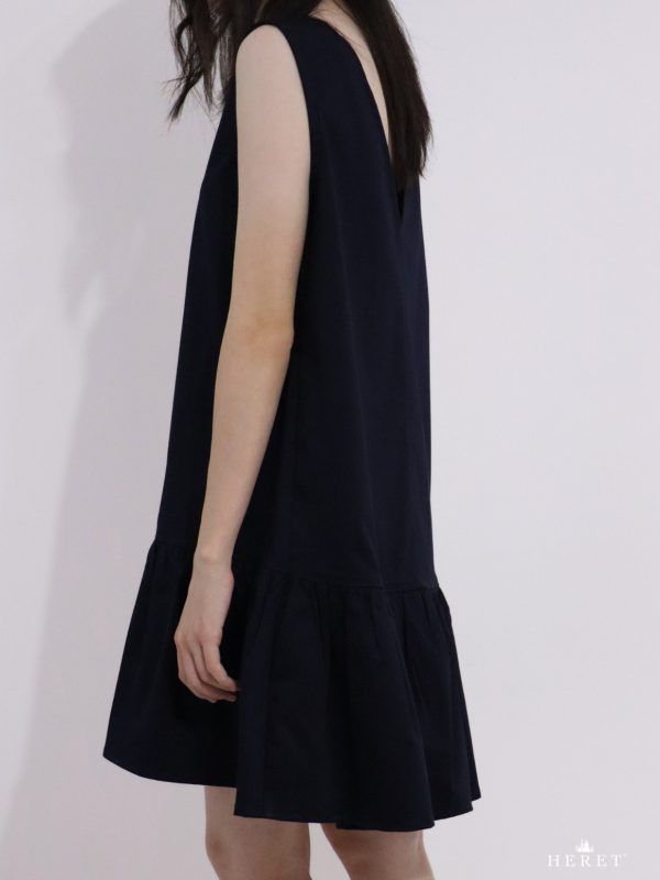 Eclipse Dress – side view of dark blue cotton-elastane A-line dress