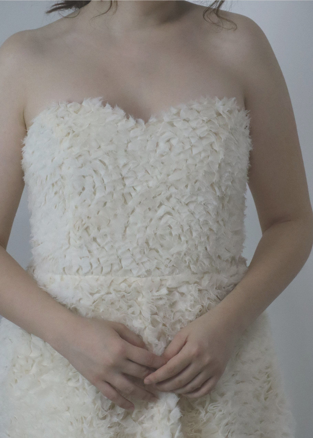 Milky White Grace Dress worn by model, close view